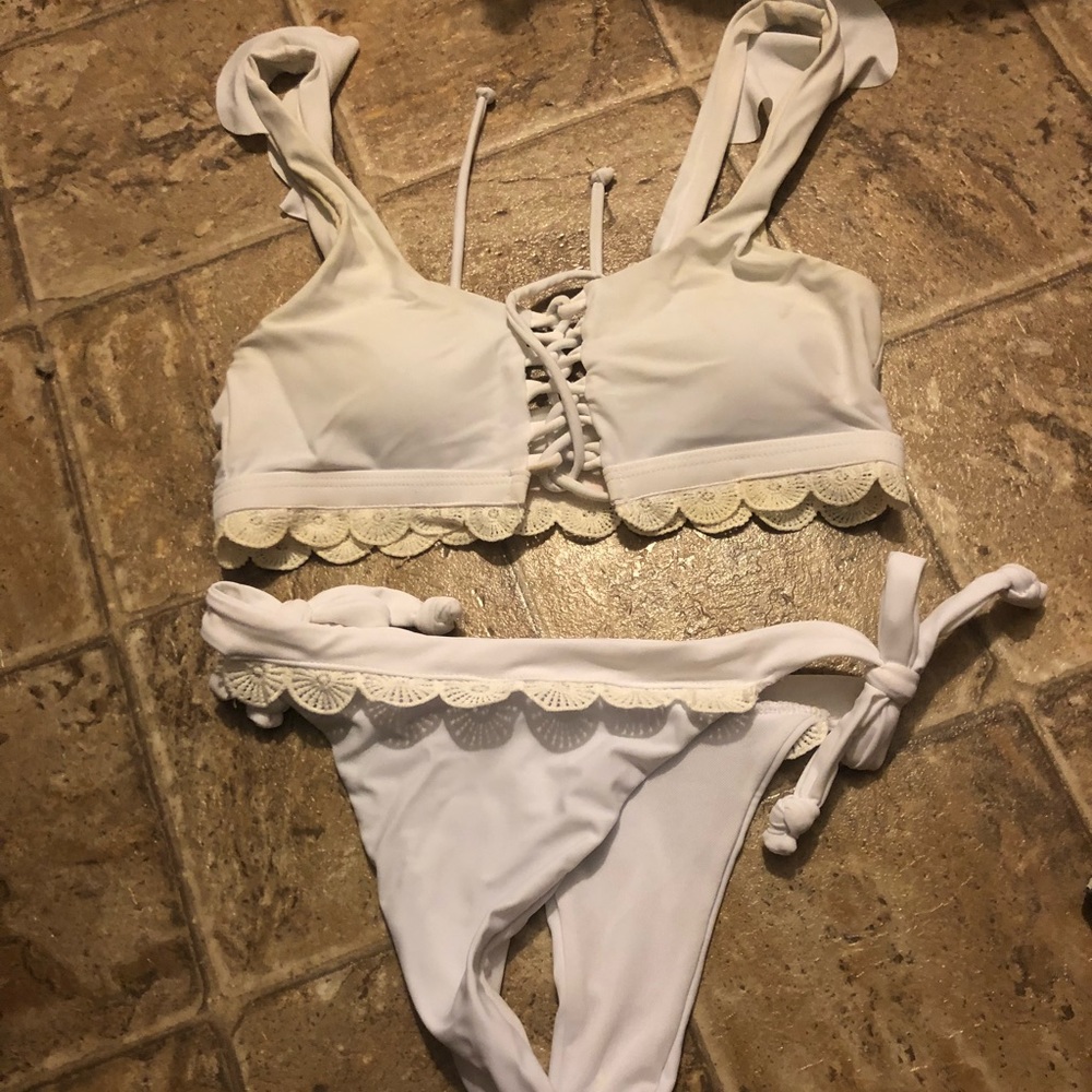 White cheeky lace up swimsuit